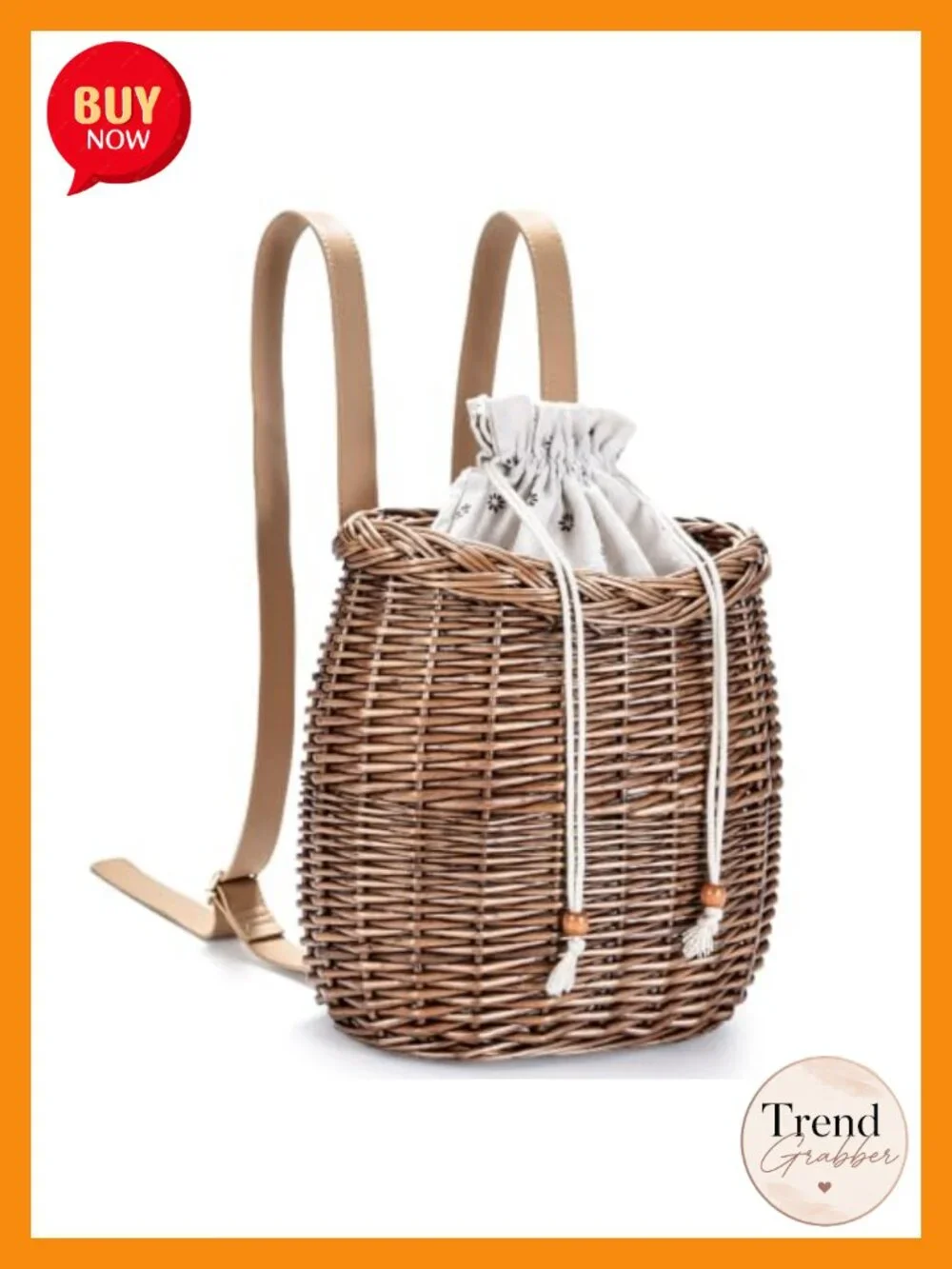 Handwoven Willow Rattan Backpack for Women - Boho Wicker Bag with Leather Strap